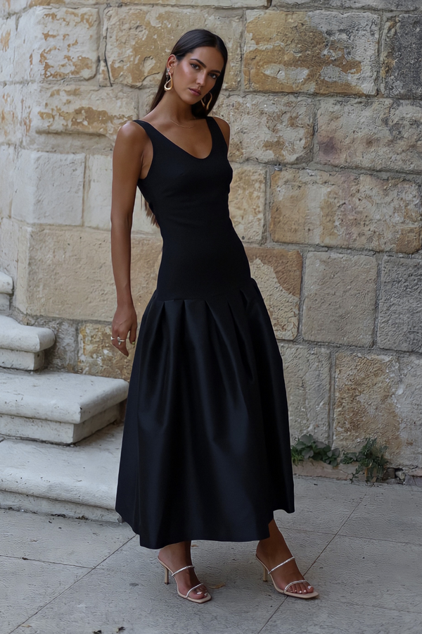 Black dress with multi coloured outlet pleats