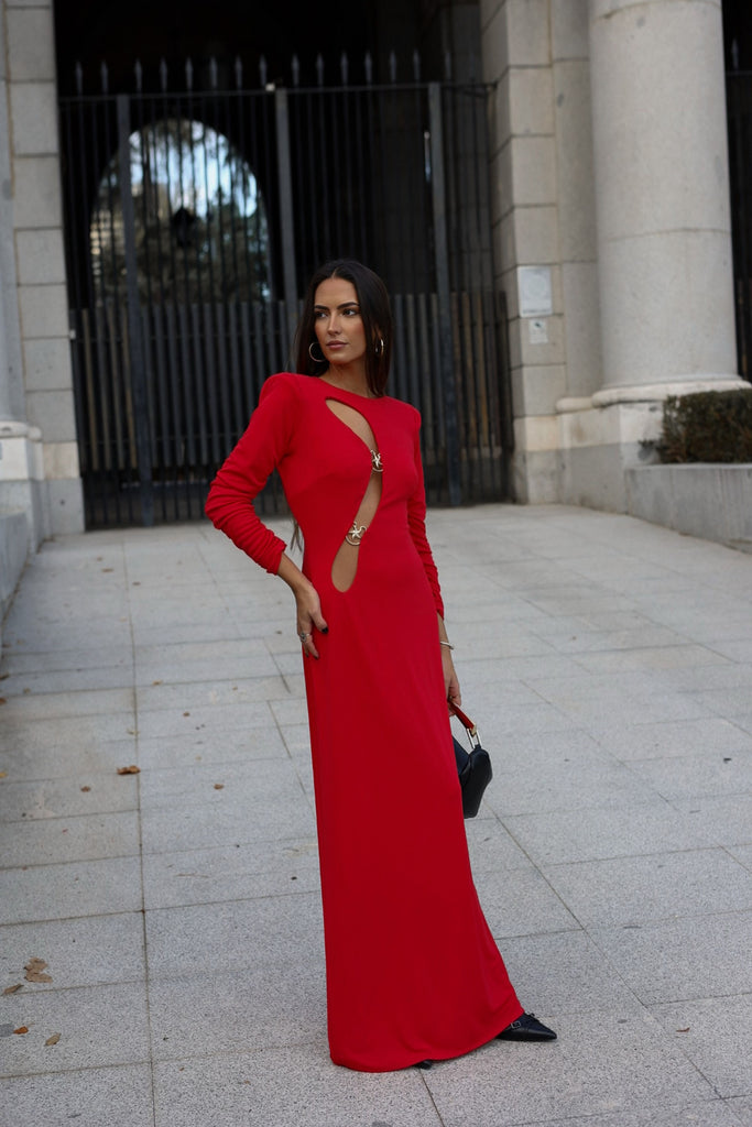 LONGUE ROBE ROUGE A ENCOLURE ASYMETRIQUE KAOA