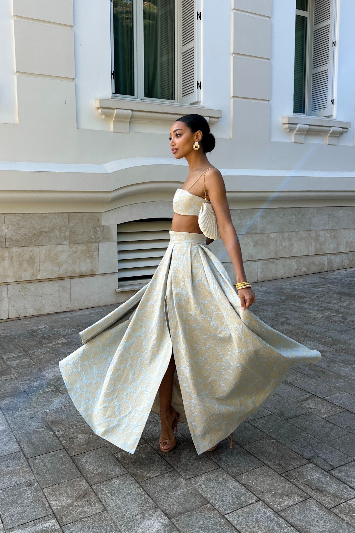 RUSTIC BLUE FLORAL JACQUARD SKIRT