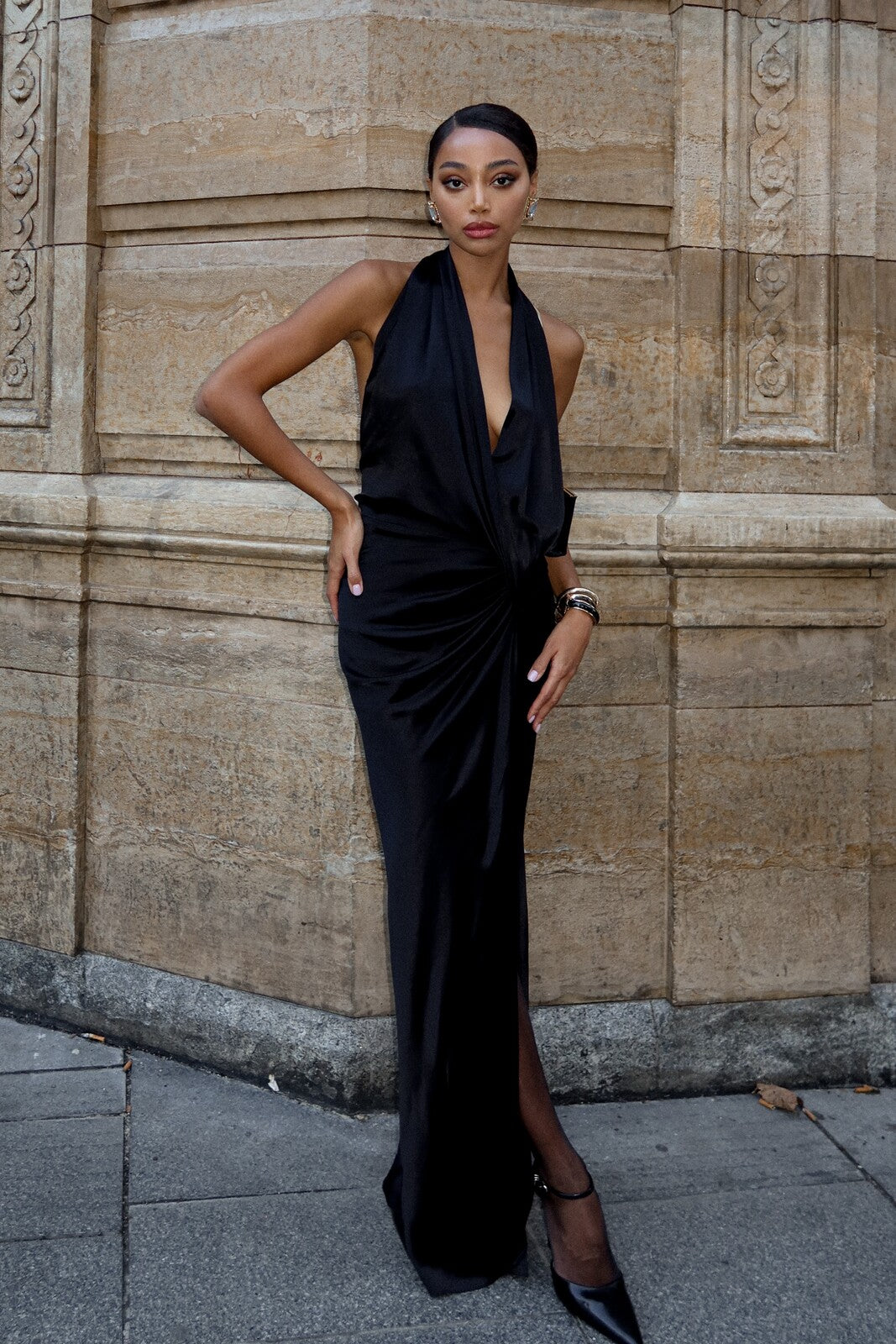 DRAPED BLACK DRESS