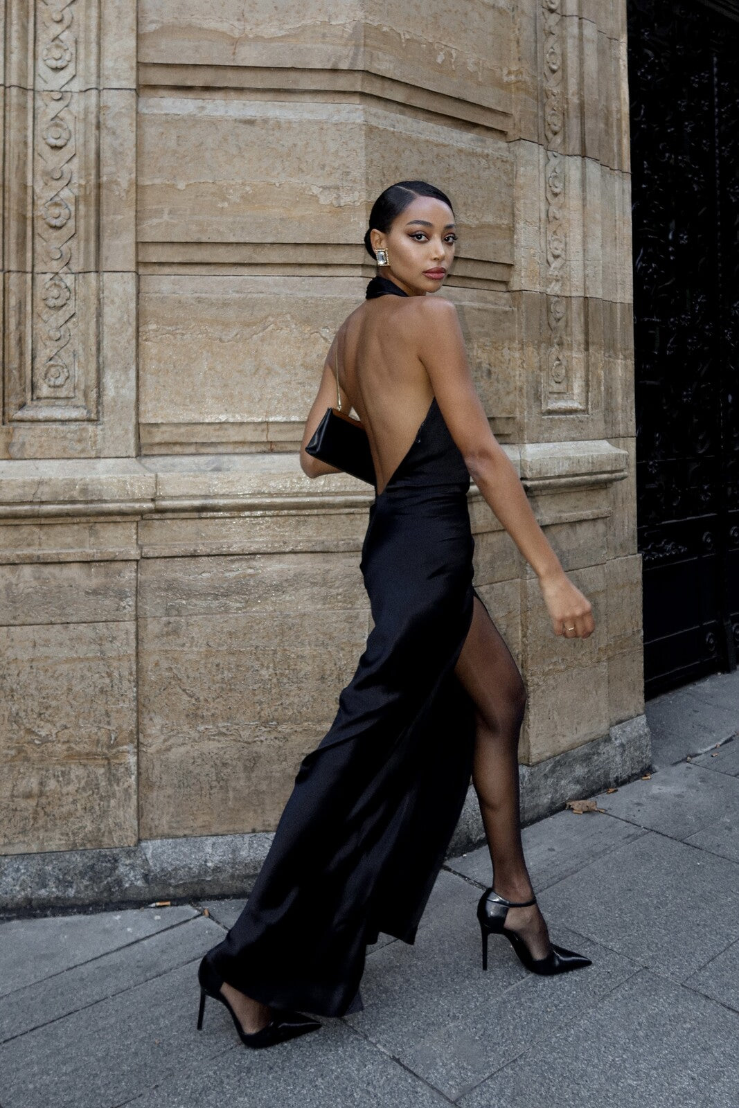 DRAPED BLACK DRESS