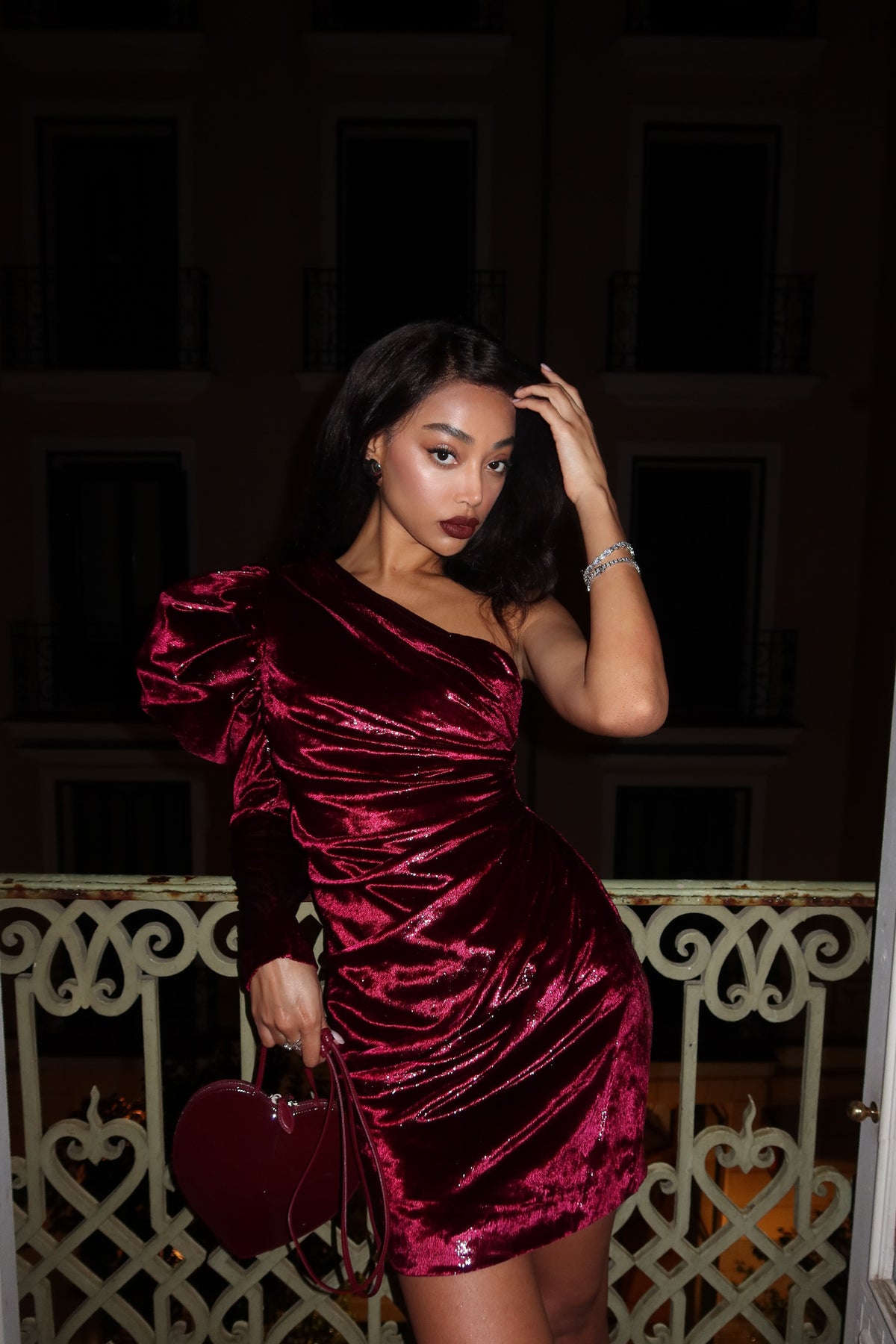 ROBE EN VELOURS FANTAISIE BORDEAUX