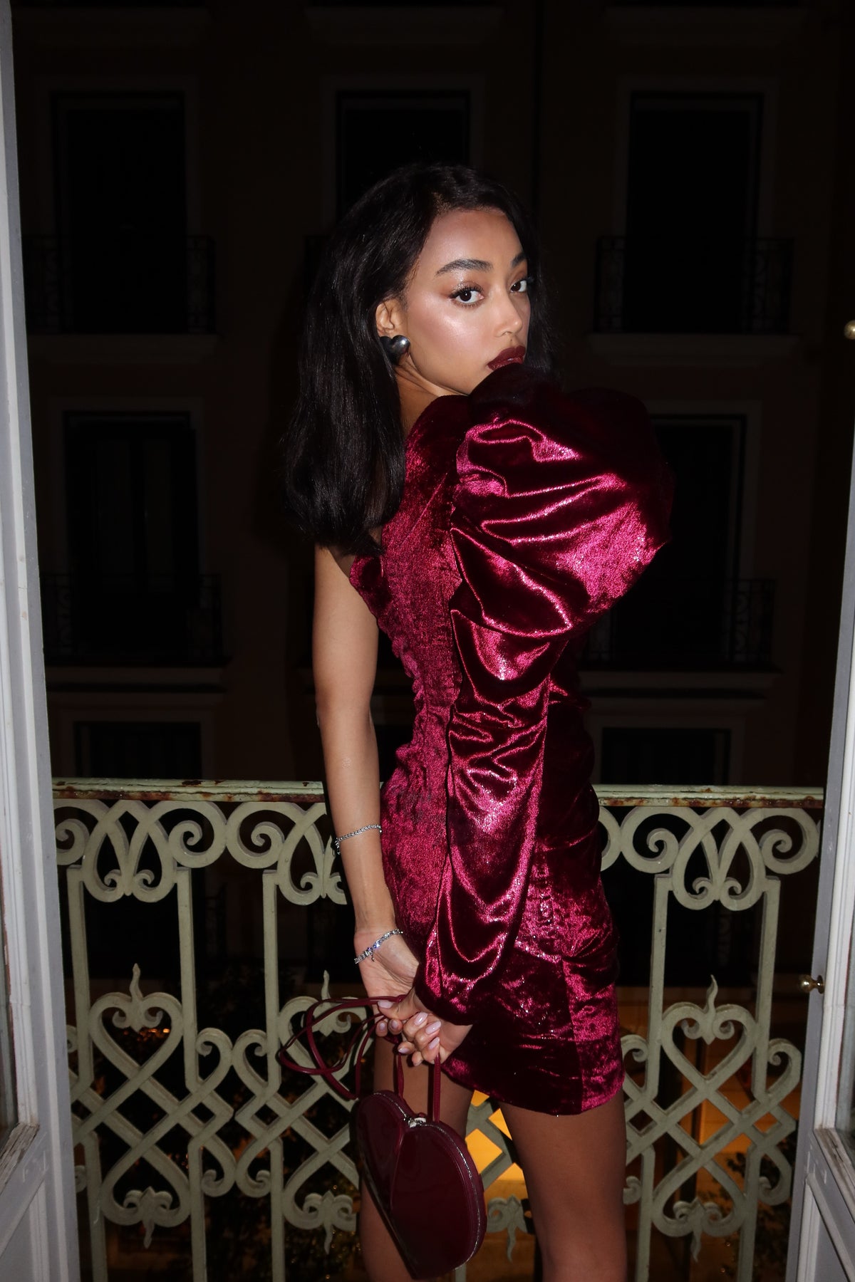 ROBE EN VELOURS FANTAISIE BORDEAUX