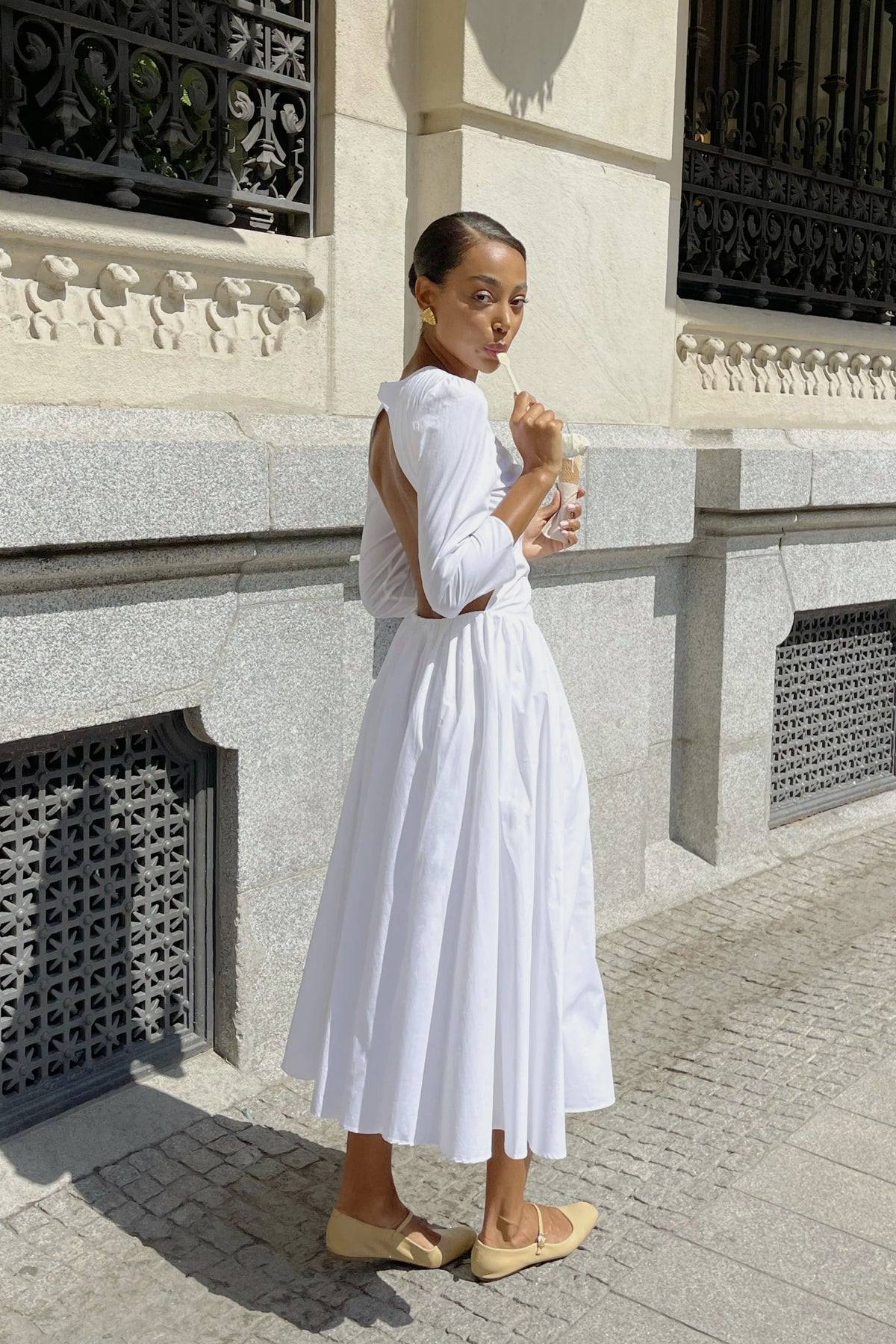 LONG WHITE CHAMBRAY DRESS