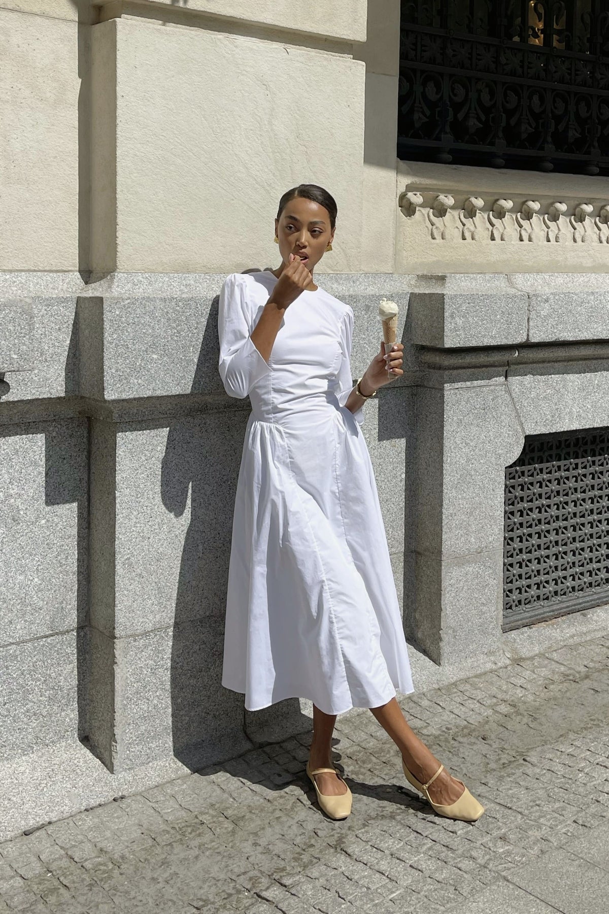 LONG WHITE CHAMBRAY DRESS