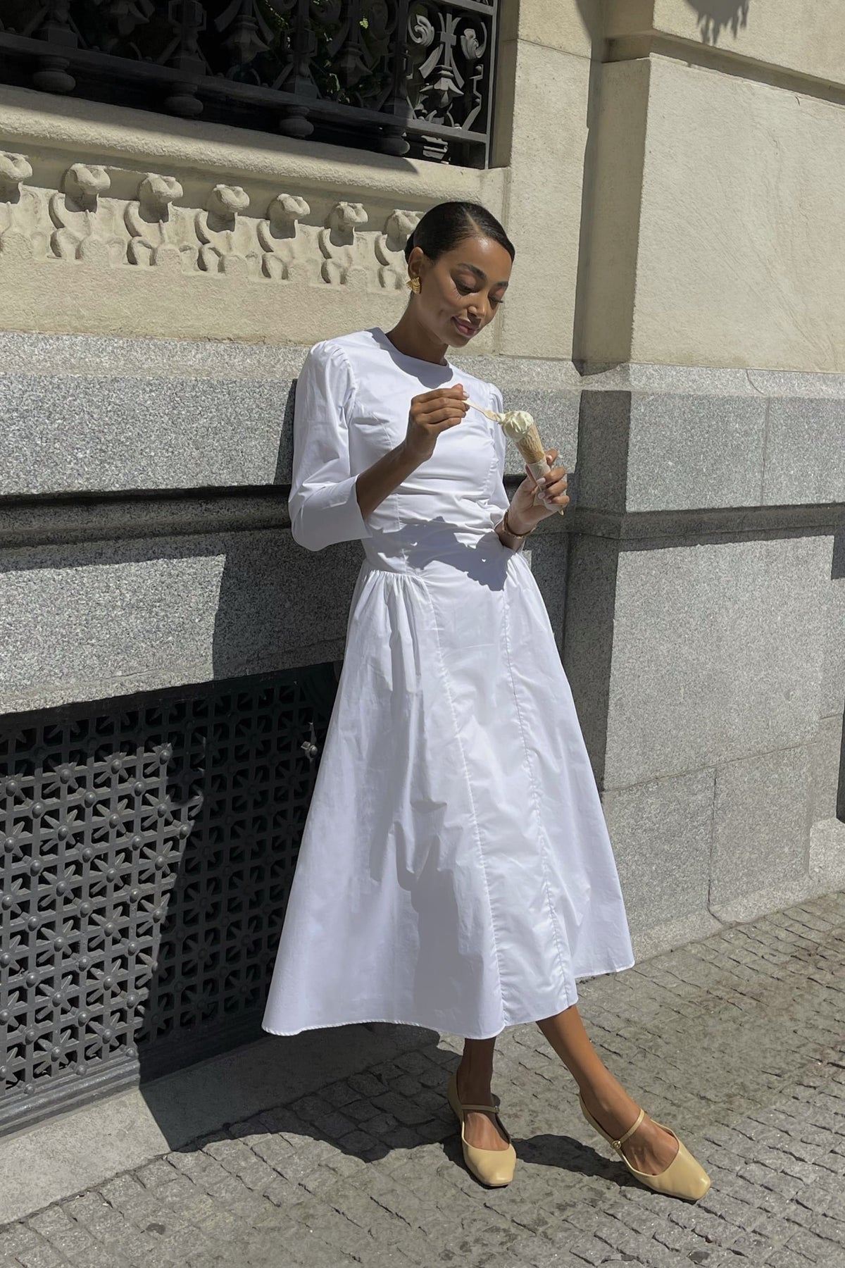 LONG WHITE CHAMBRAY DRESS