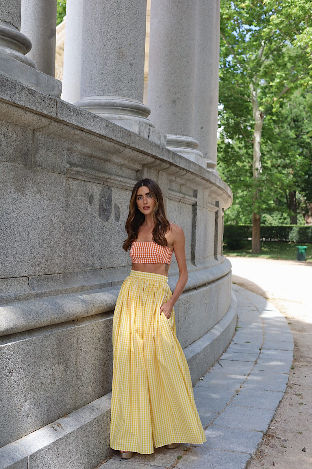 LONG YELLOW CHECKERED CHAMBRAY SKIRT