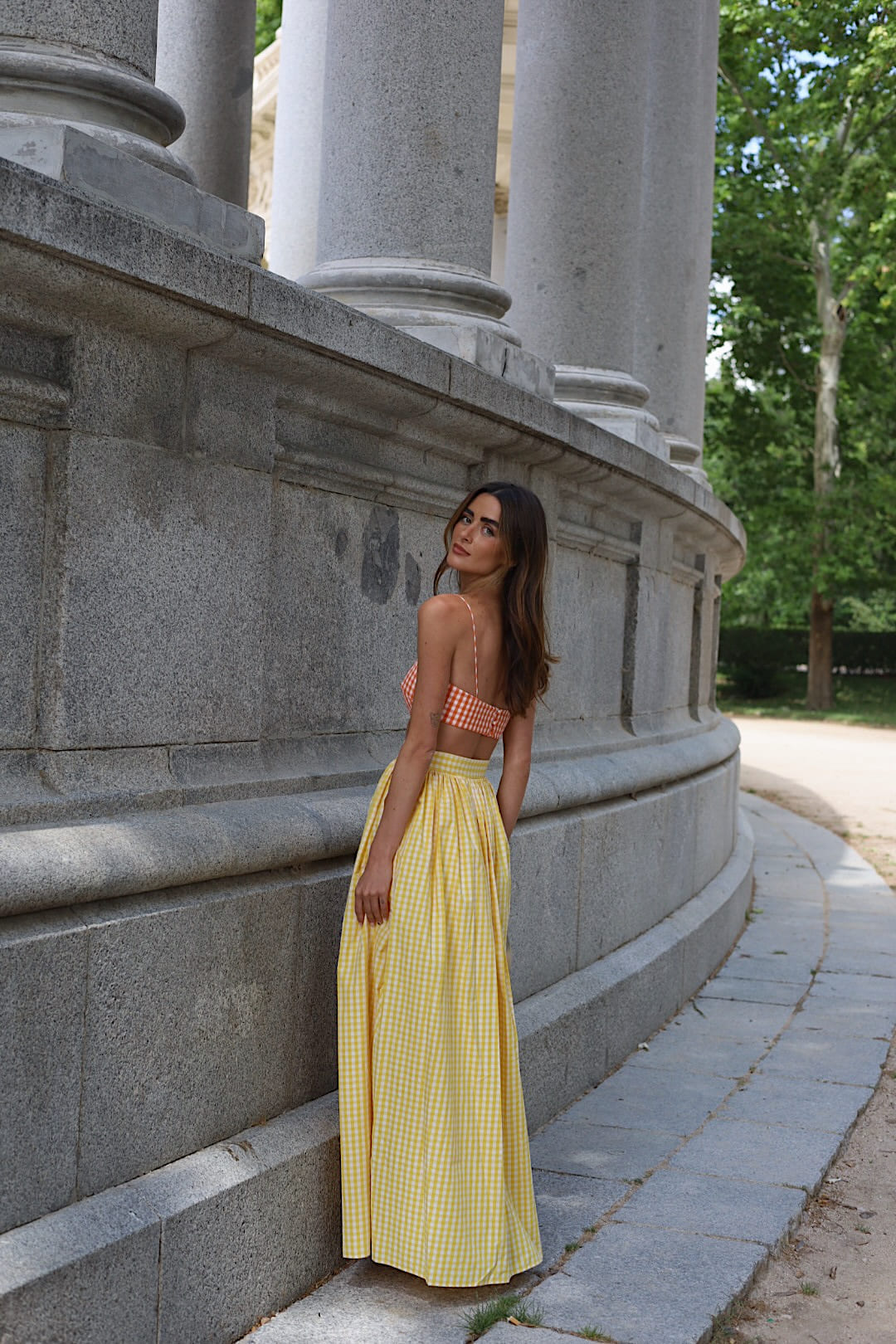 LONG YELLOW CHECKERED CHAMBRAY SKIRT