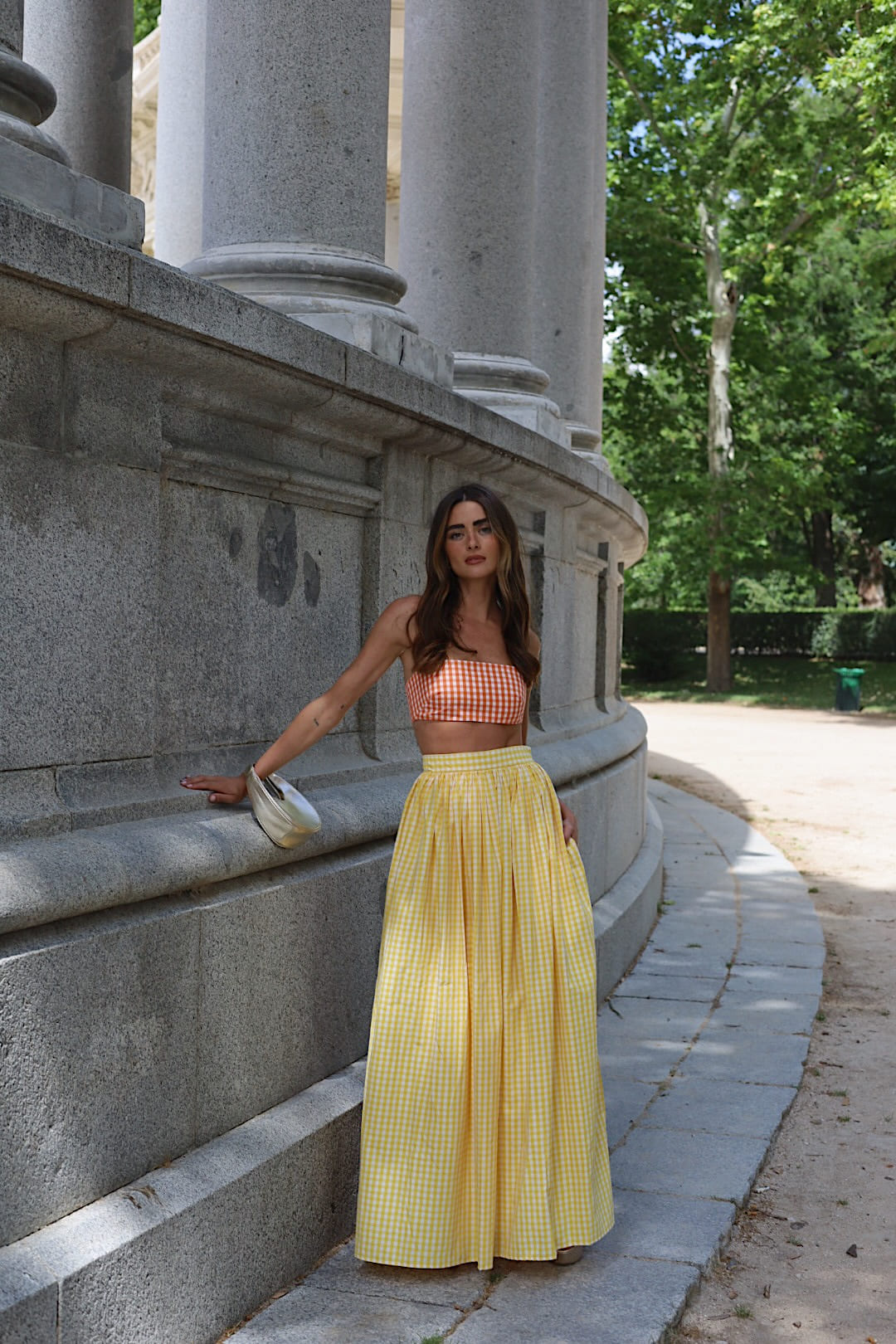 ORANGE CHECKERED CROP TOP CHAMBRAY