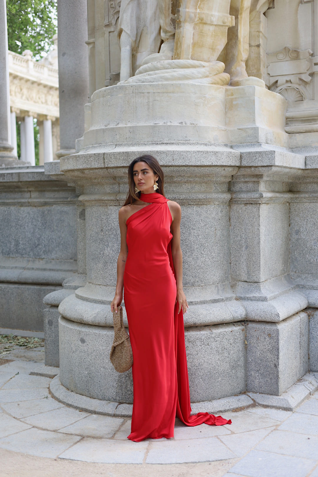 LONG RED DRESS WITH CAPE