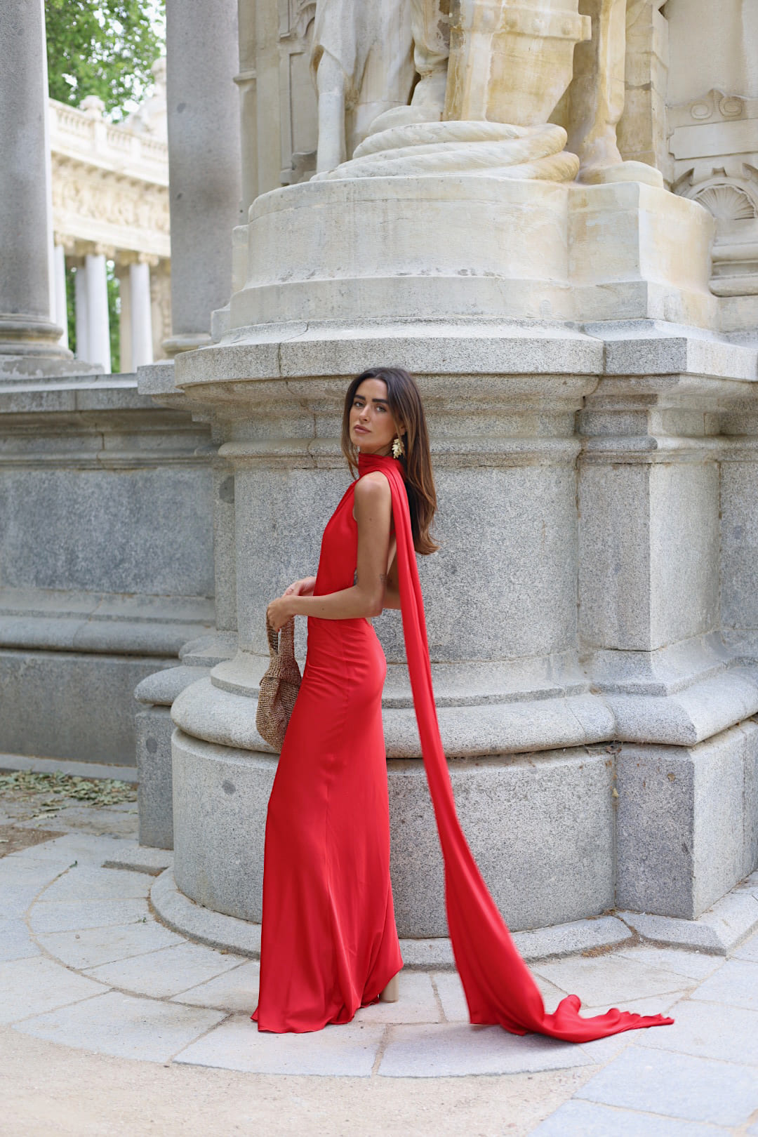 LONG RED DRESS WITH CAPE