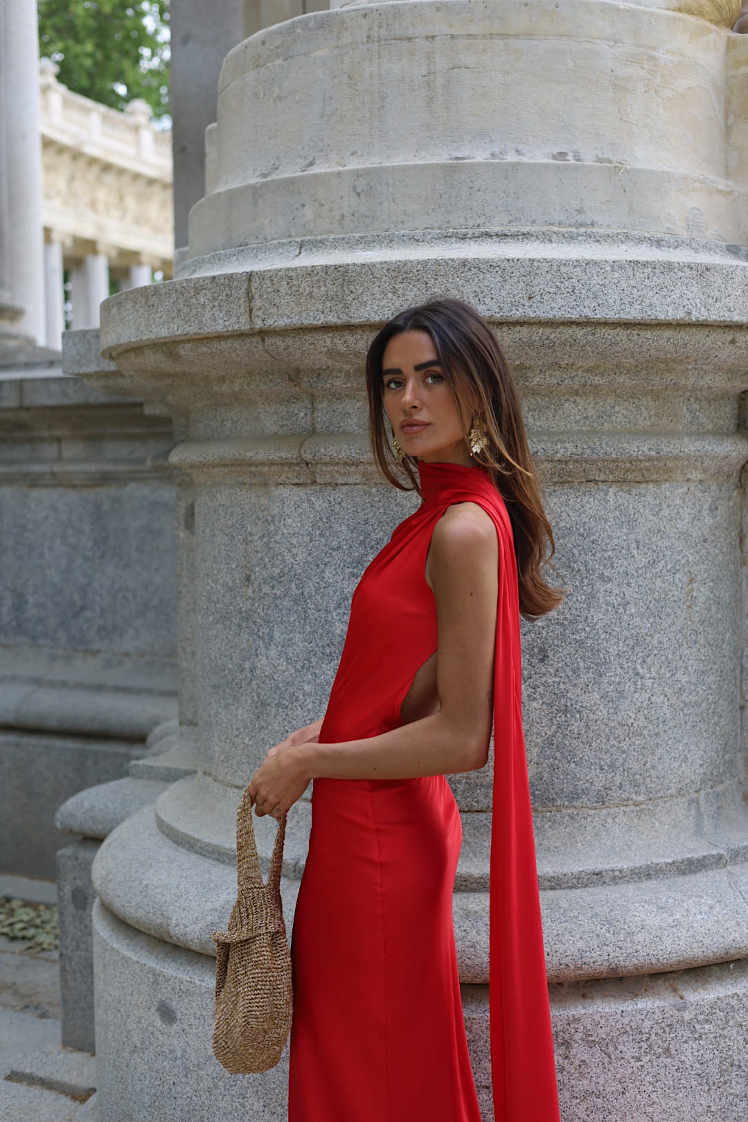 LONG RED DRESS WITH CAPE