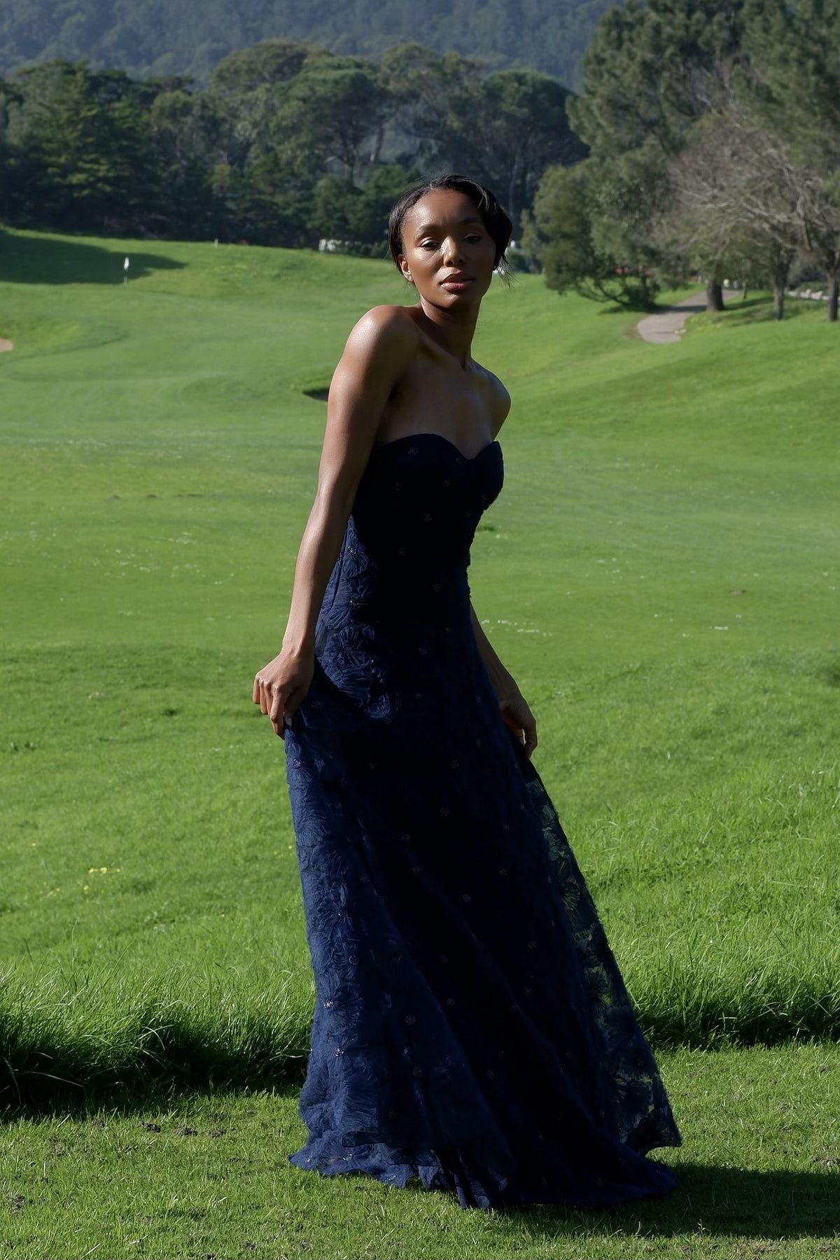 LONG NAVY BLUE FLOWER DRESS