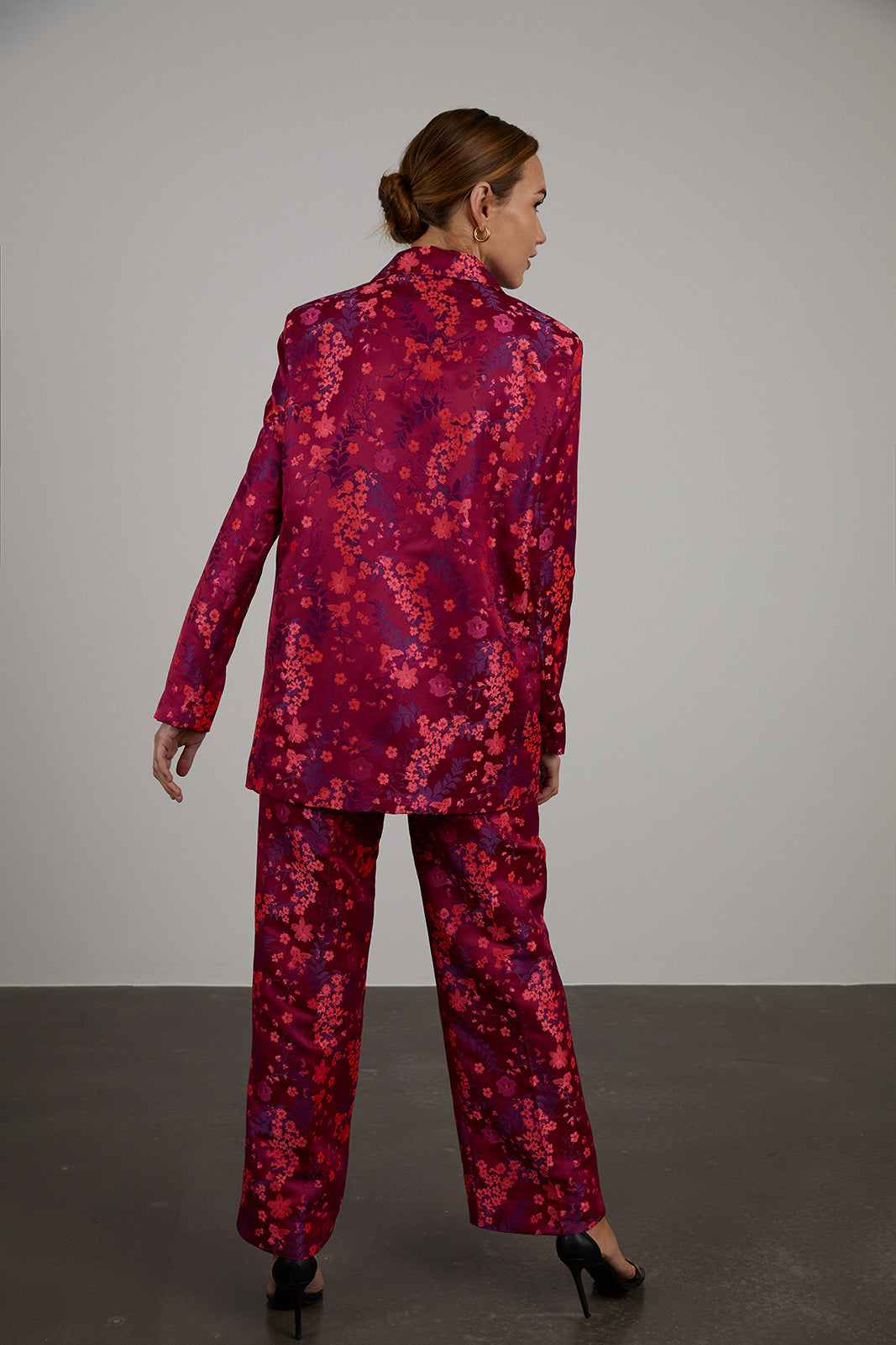 FUCHSIA JACQUARD OVERSIZED FLORAL PRINT BLAZER